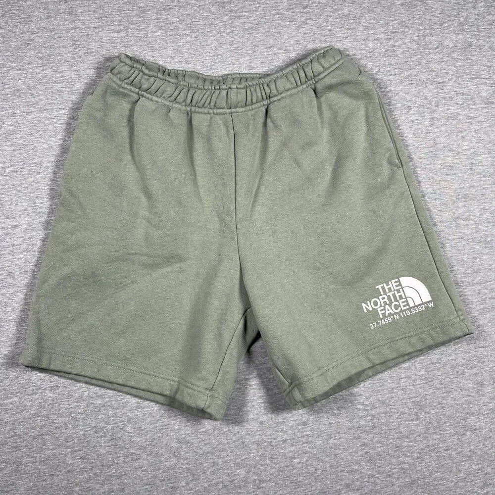 The North Face Sweat Shorts Mens S Green Cotton Blend Fleece Drawstring 8in